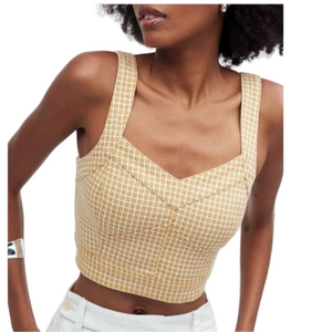 Madewell Denim Supercrop Tank Top Mini Check Plaid Cotton & Tencel Size 4 NWOT